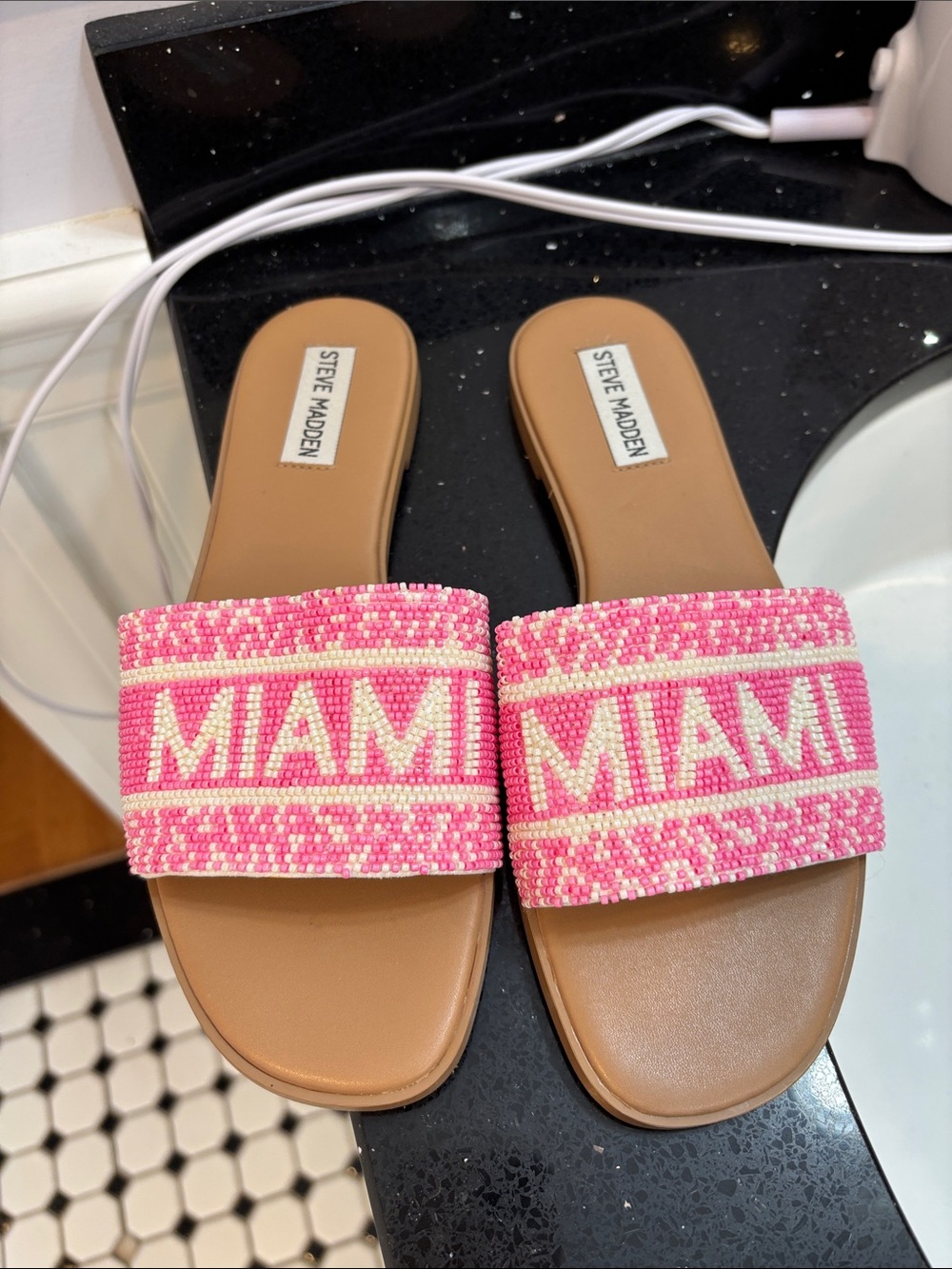 Steve Madden Pink Beaded MIAMI Slide Sandals